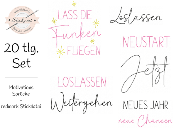 Motivationssprüche - redwork Stickdatei